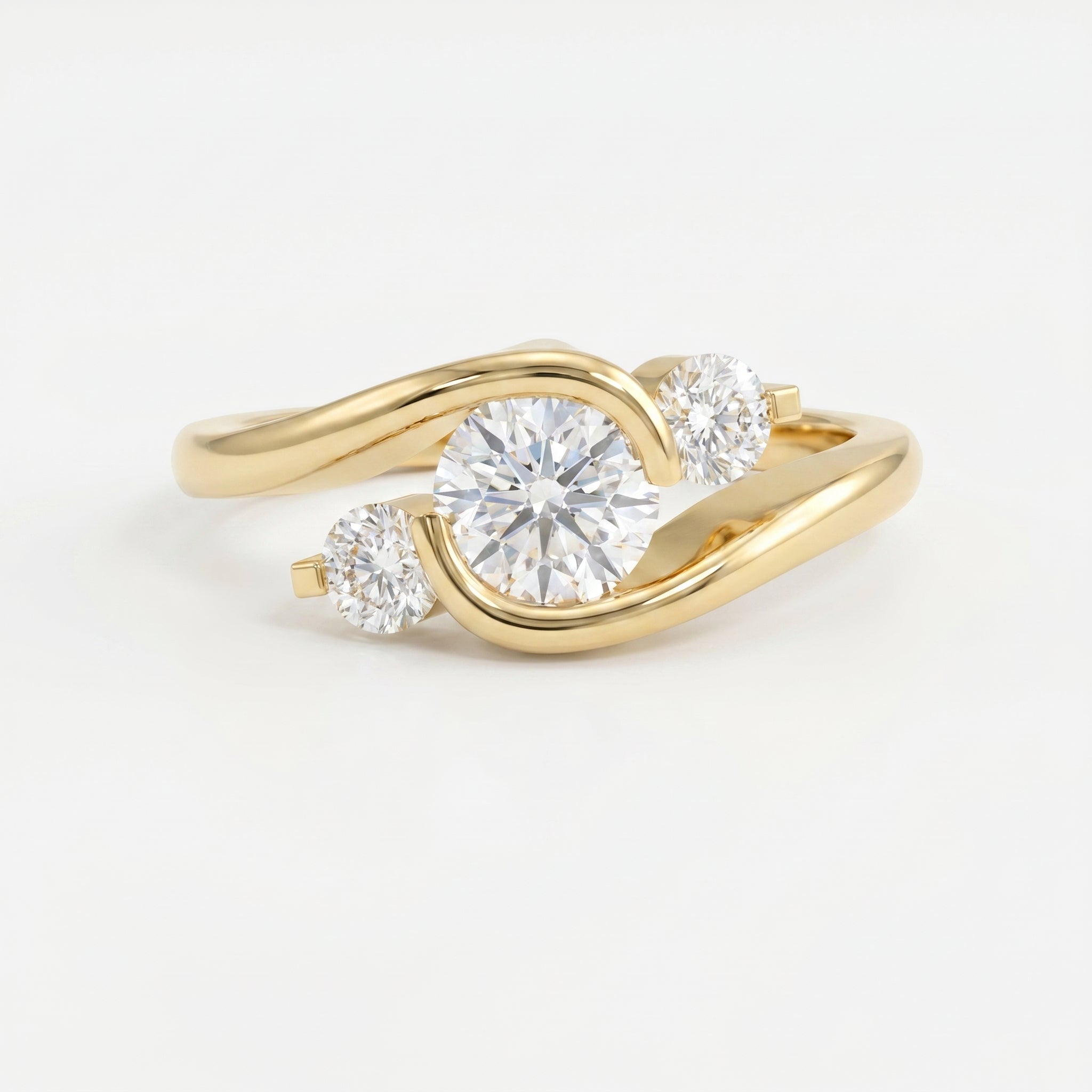 Modern Three-Stone Diamond Bypass Unique Swirl Design