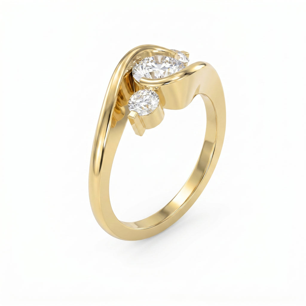 Modern Three-Stone Diamond Bypass Unique Swirl Design