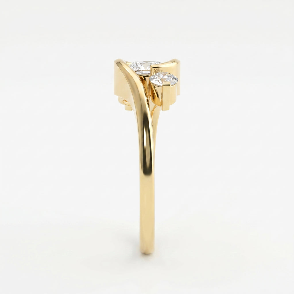 Modern Three-Stone Diamond Bypass Unique Swirl Design