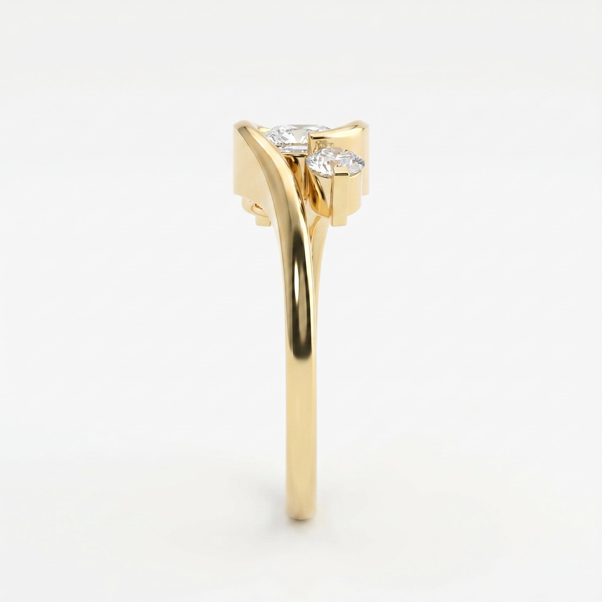 Modern Three-Stone Diamond Bypass Unique Swirl Design