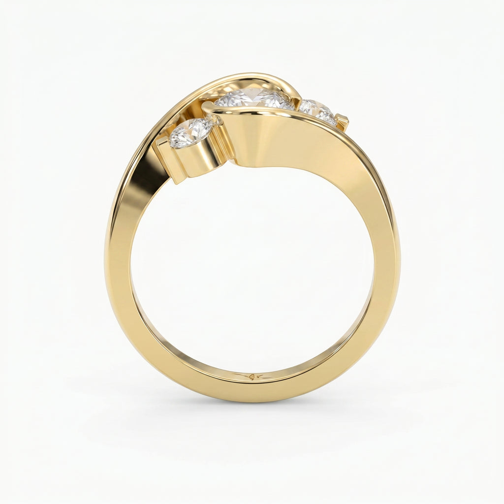 Modern Three-Stone Diamond Bypass Unique Swirl Design
