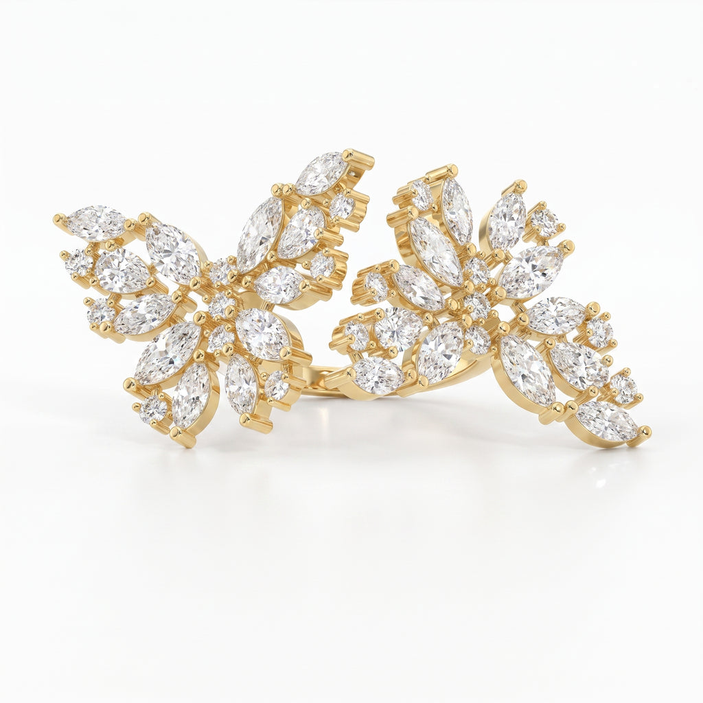 Double Floral Statement Cocktail Butterfly Style Fashion Ring