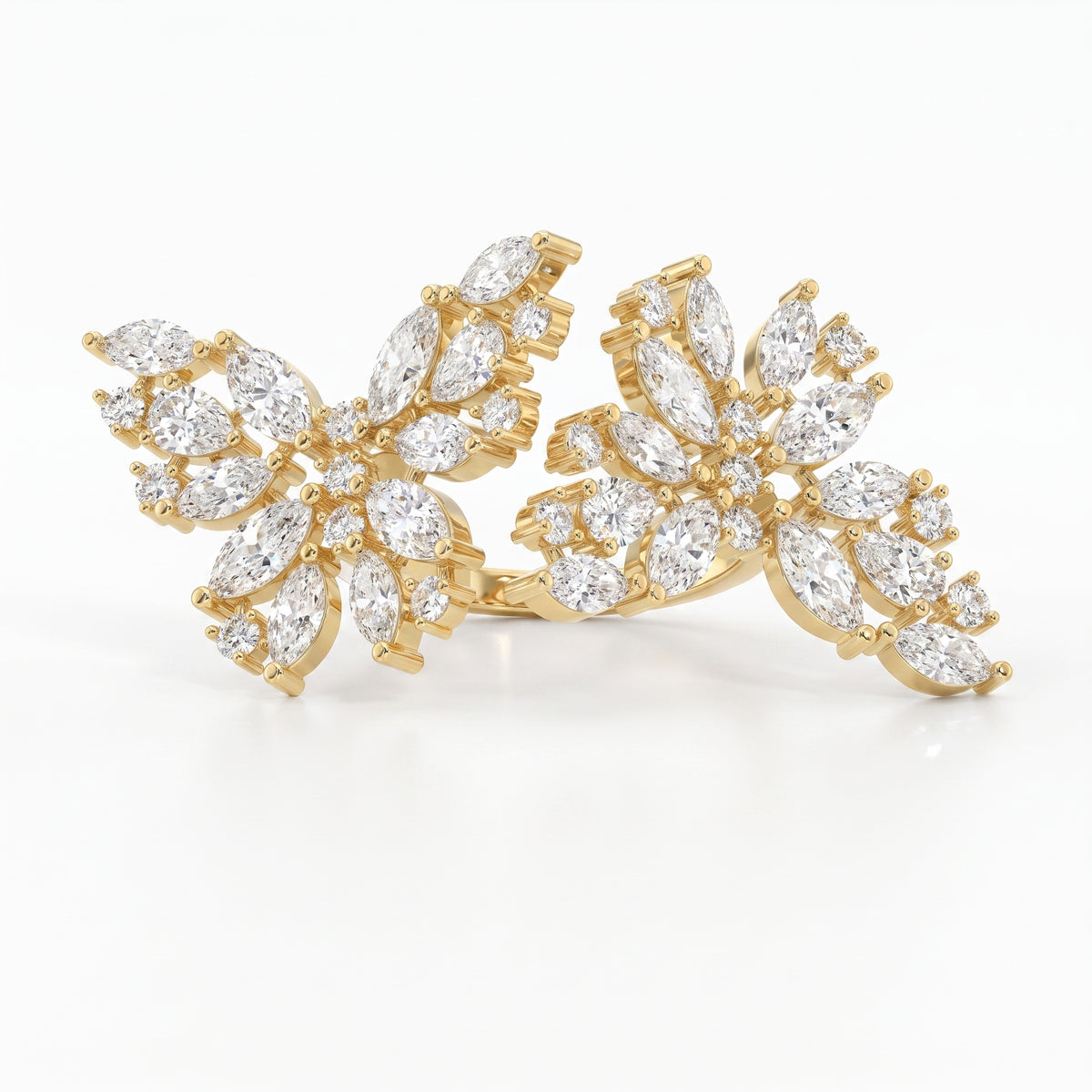 Double Floral Statement Cocktail Butterfly Style Fashion Ring
