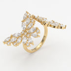 Double Floral Statement Cocktail Butterfly Style Fashion Ring
