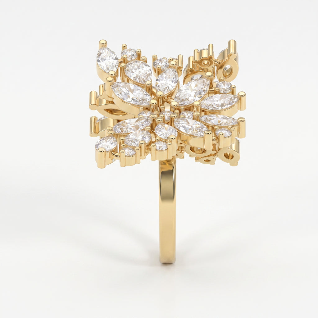 Double Floral Statement Cocktail Butterfly Style Fashion Ring