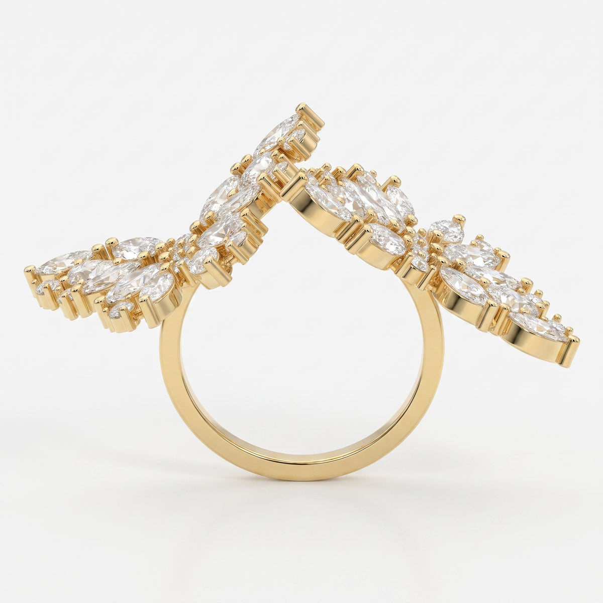 Double Floral Statement Cocktail Butterfly Style Fashion Ring