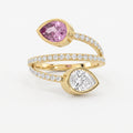 Elegant Wrap Style Dual Pear Shape Diamond Ring with Pink Gemstone