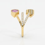 Elegant Wrap Style Dual Pear Shape Diamond Ring with Pink Gemstone