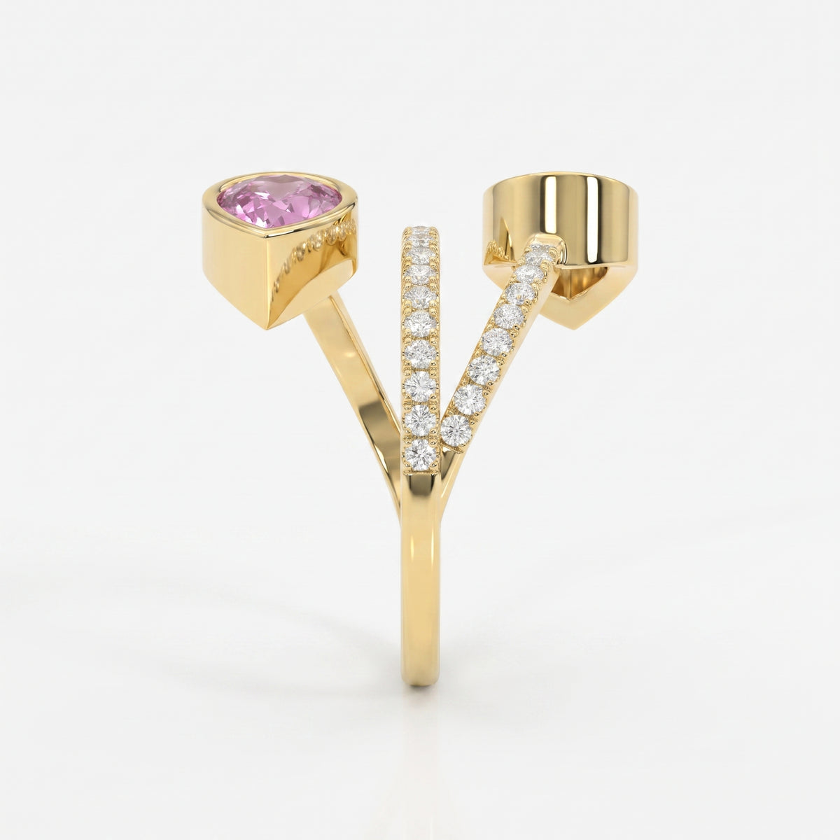 Elegant Wrap Style Dual Pear Shape Diamond Ring with Pink Gemstone