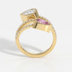 Elegant Wrap Style Dual Pear Shape Diamond Ring with Pink Gemstone