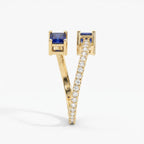 Emerald Cut Blue Sapphire Double Stone Pave Wrap Ring