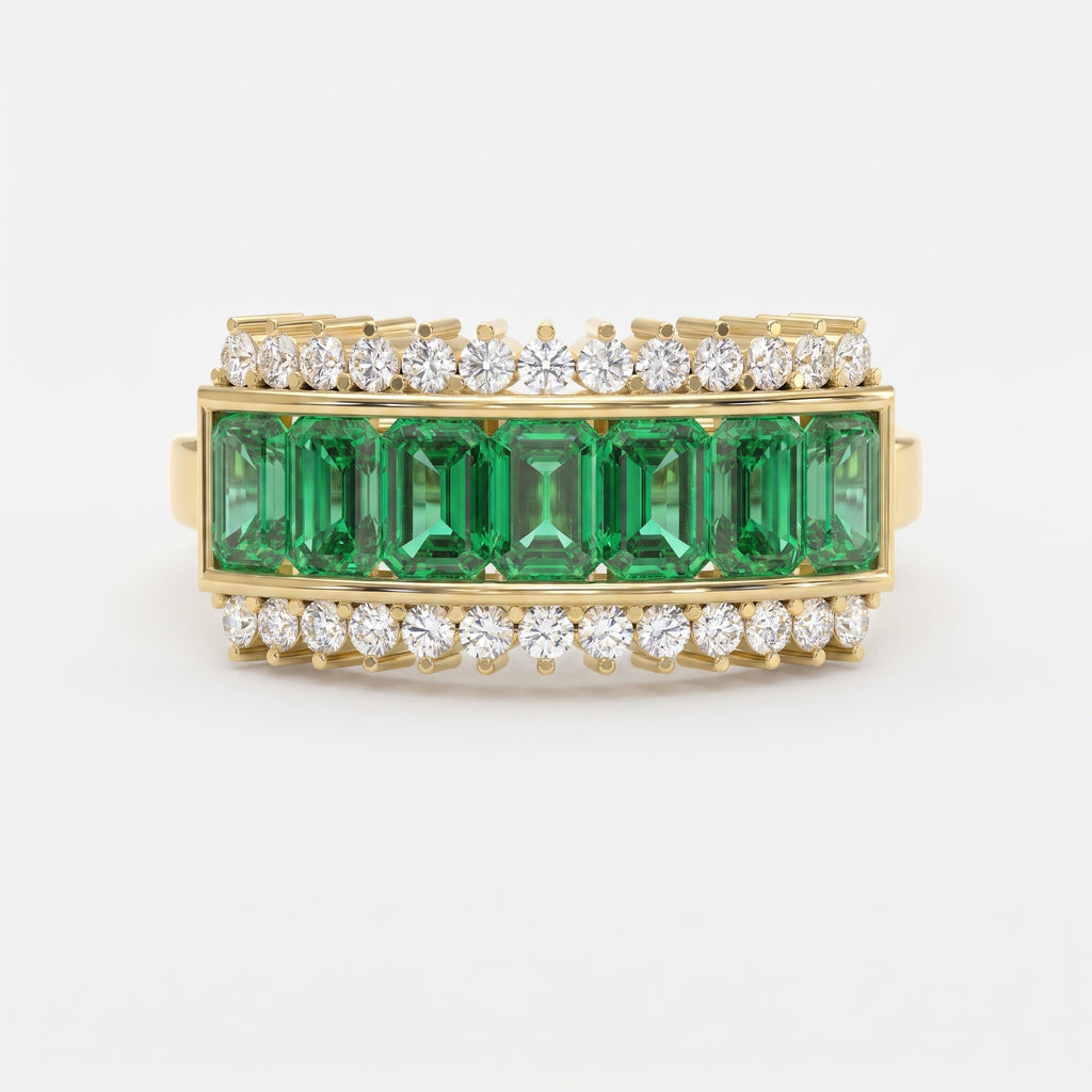 Emerald Cut Green Diamond Statement Ring