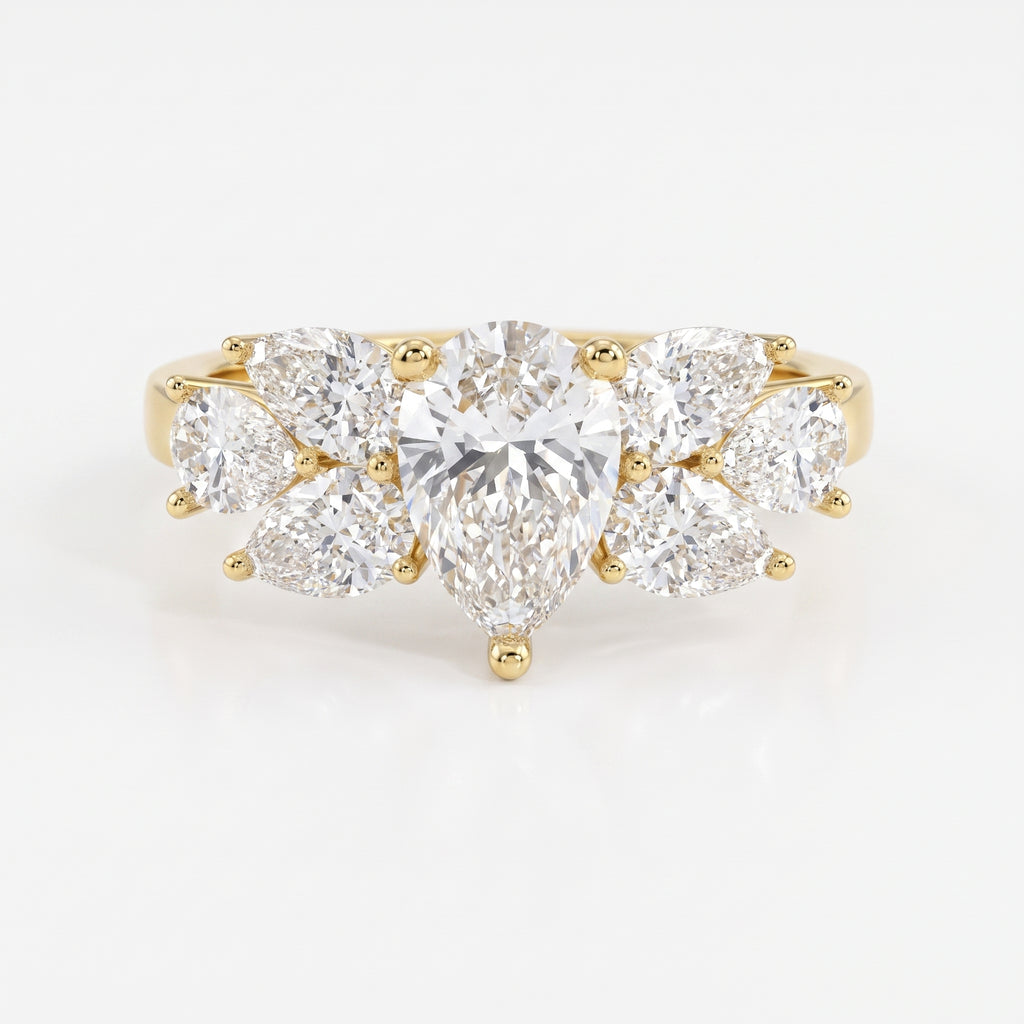 Floral Cocktail Cluster Design Pear Shape Diamond Fashion Ring