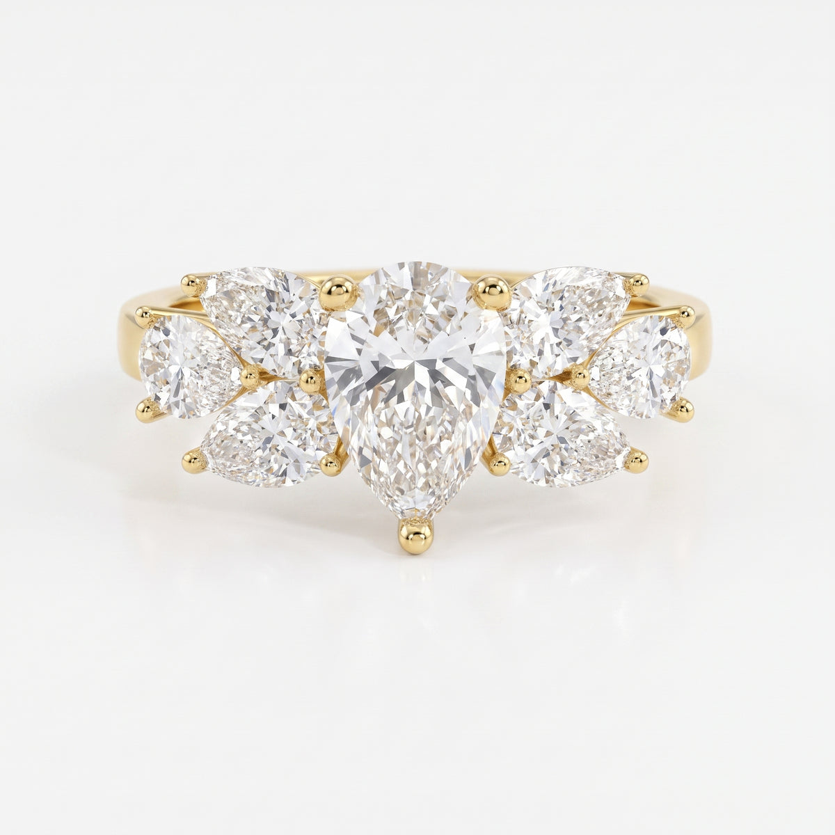 Floral Cocktail Cluster Design Pear Shape Diamond Fashion Ring