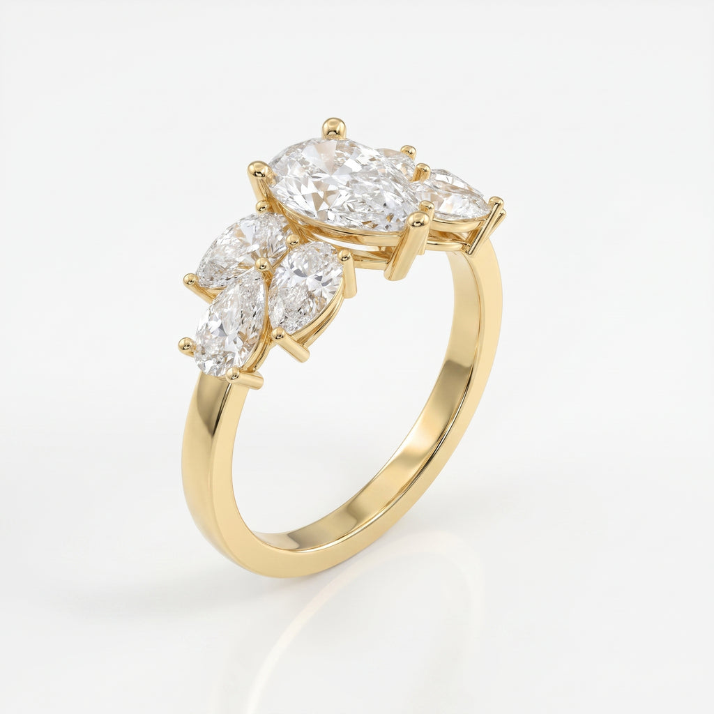 Floral Cocktail Cluster Design Pear Shape Diamond Fashion Ring