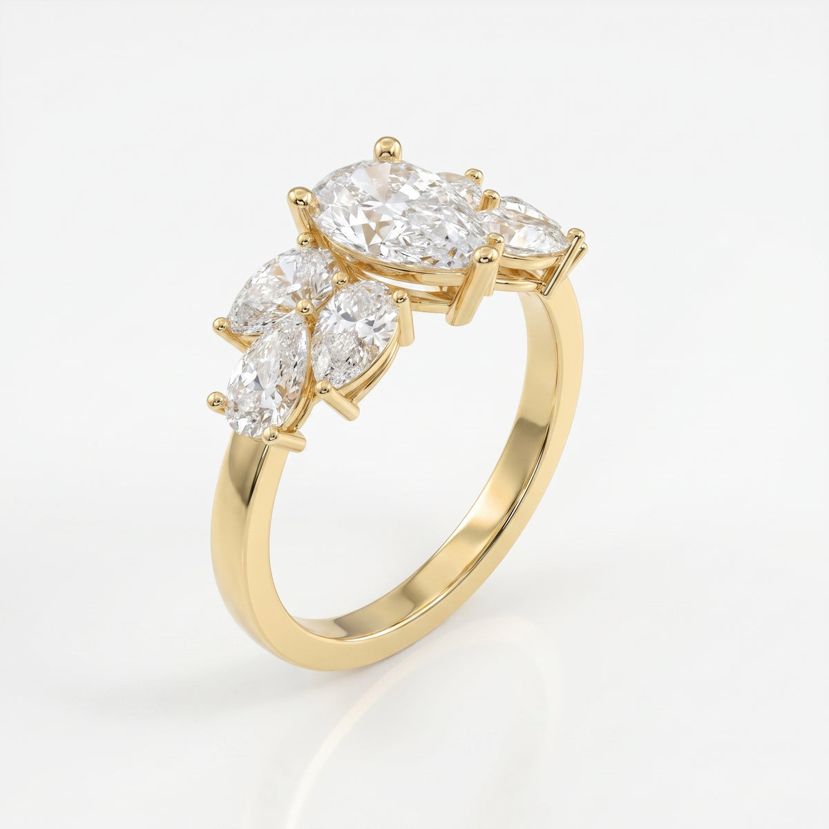 Floral Cocktail Cluster Design Pear Shape Diamond Fashion Ring