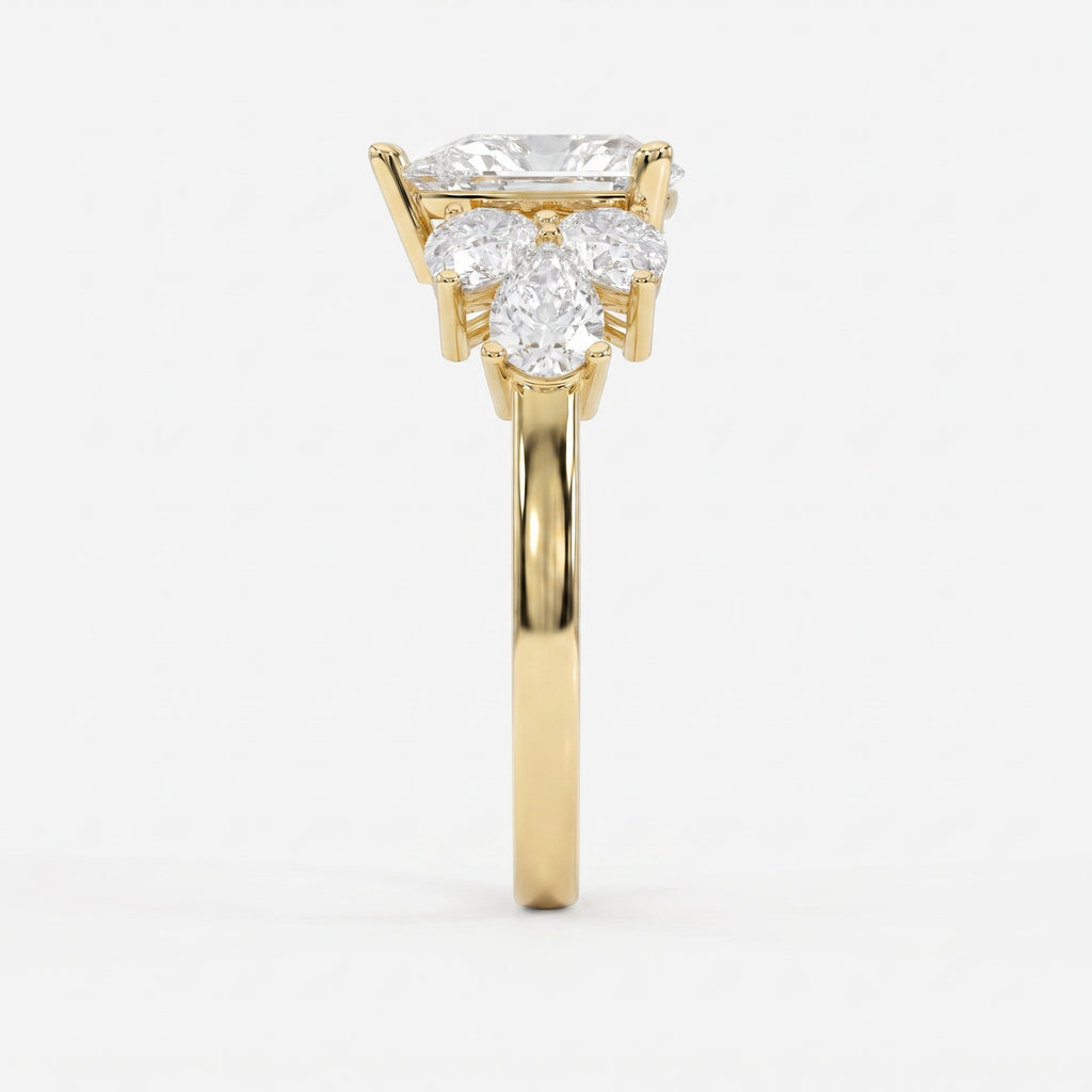Floral Cocktail Cluster Design Pear Shape Diamond Fashion Ring
