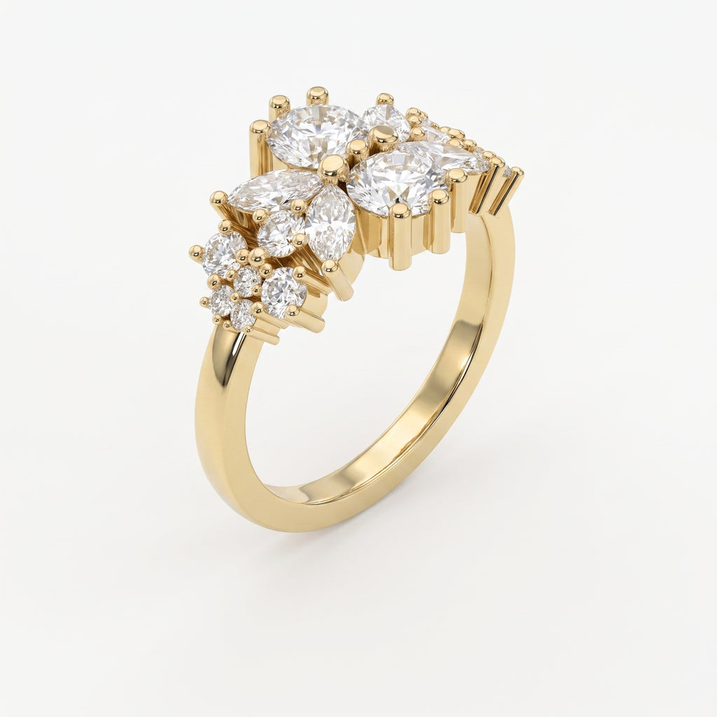 Luxury Statement Floral Diamond Design Fashion Ring