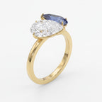 Luxury Toi et Moi Ring with Blue Sapphire and Pear Shape Diamond