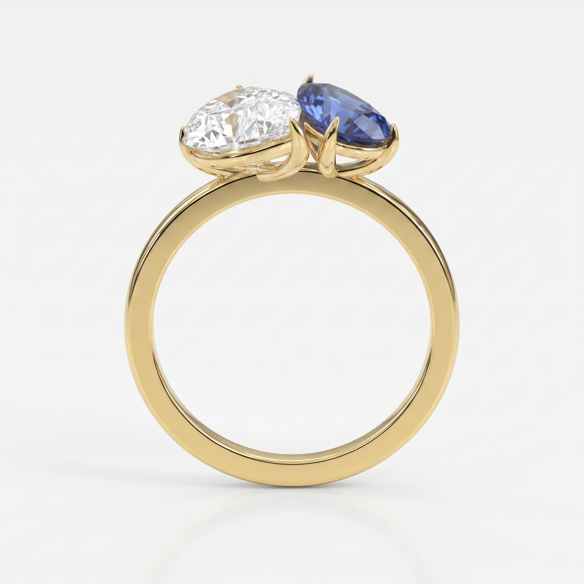 Luxury Toi et Moi Ring with Blue Sapphire and Pear Shape Diamond
