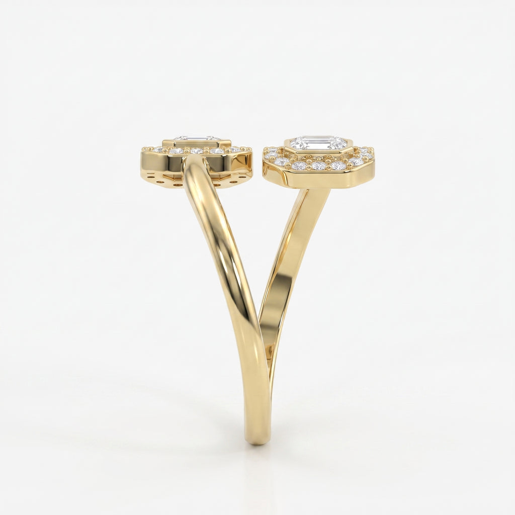 Two Stone Bypass Style Ascher Diamond Fashion Ring