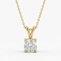 Gold necklace with a diamond pendant on a white background
