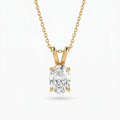 Gold necklace with a diamond pendant on a white background