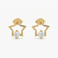 Side profile of gold star stud earrings showing secure gemstone setting and polished metal finish