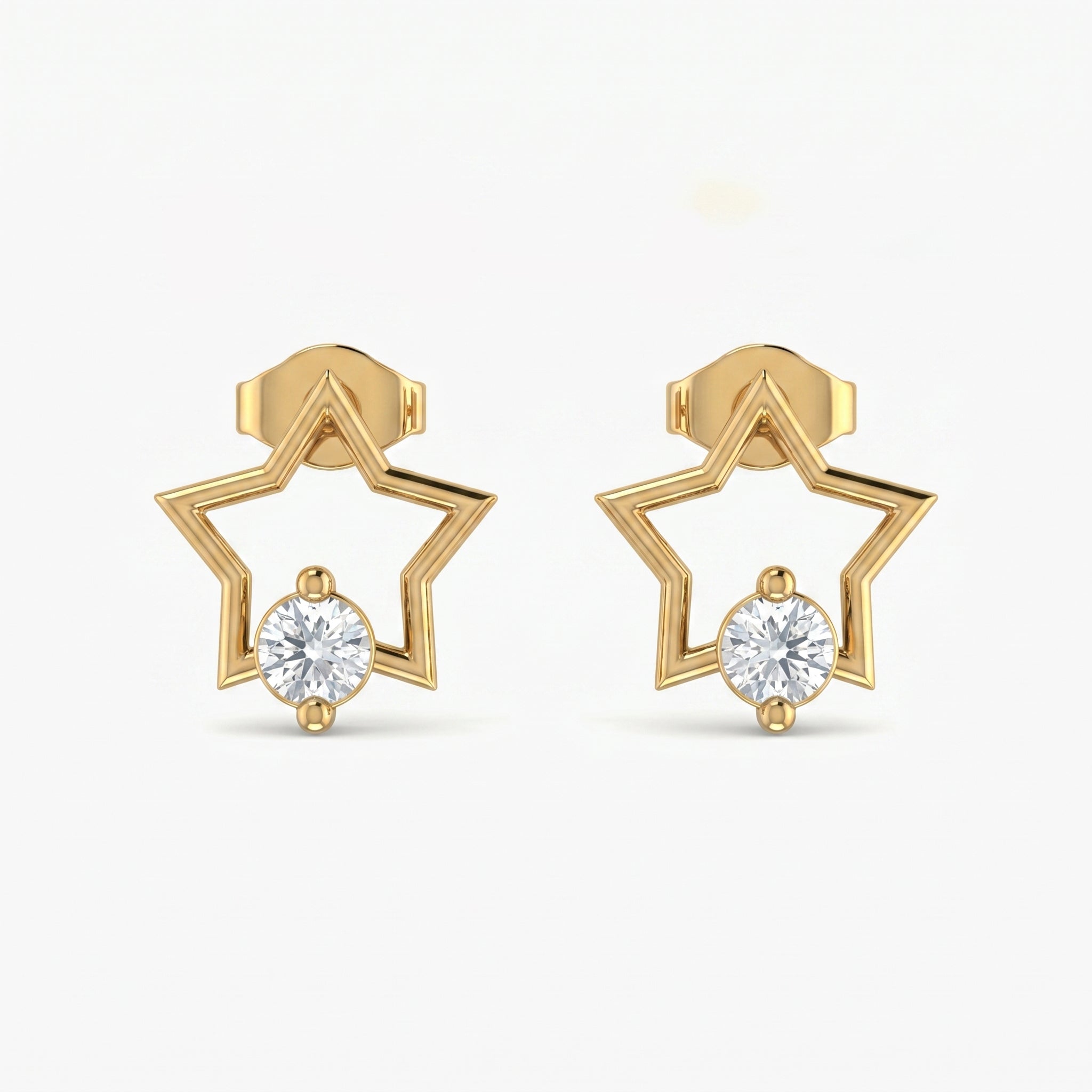 Side profile of gold star stud earrings showing secure gemstone setting and polished metal finish