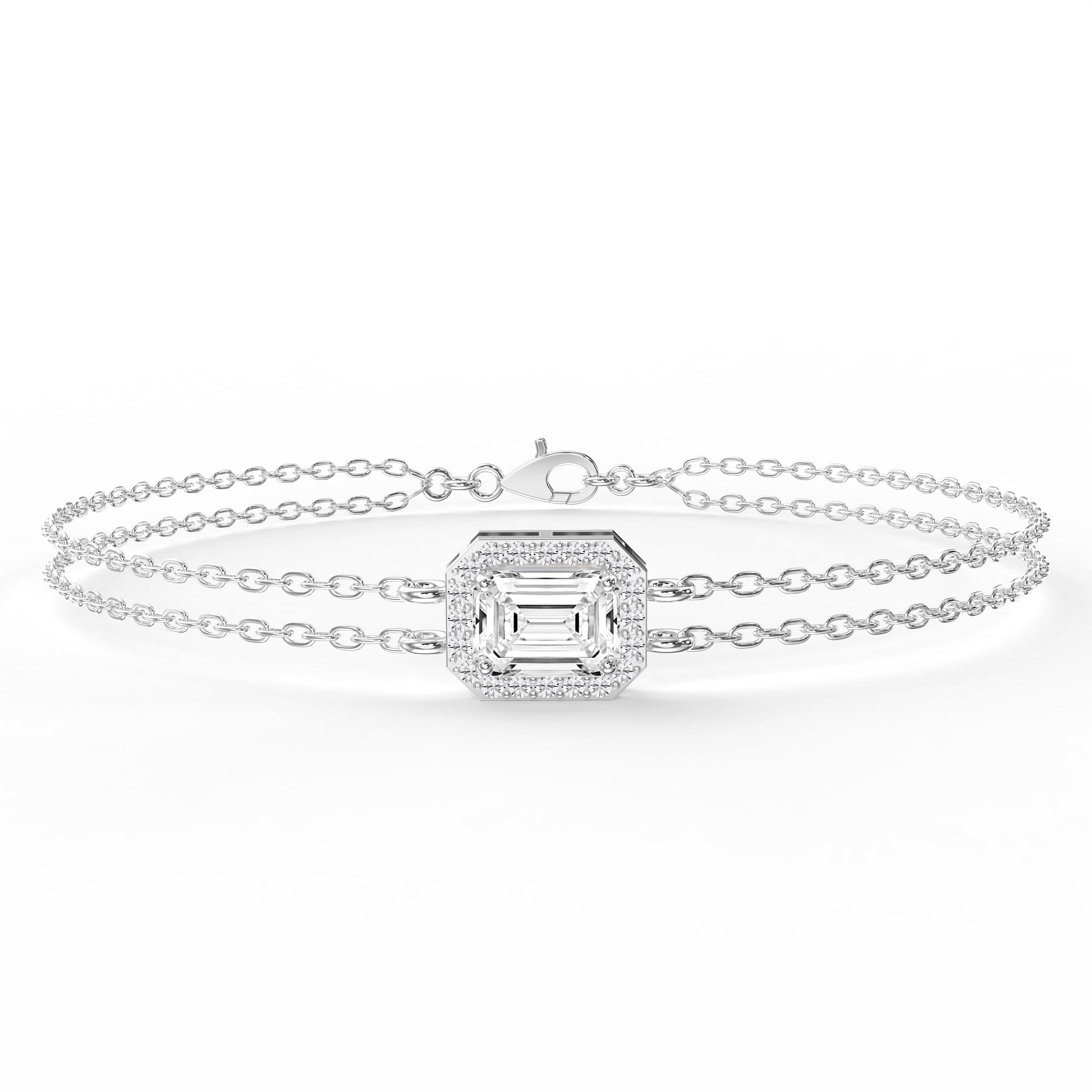 Emerald Diamond Halo Chain Bracelet