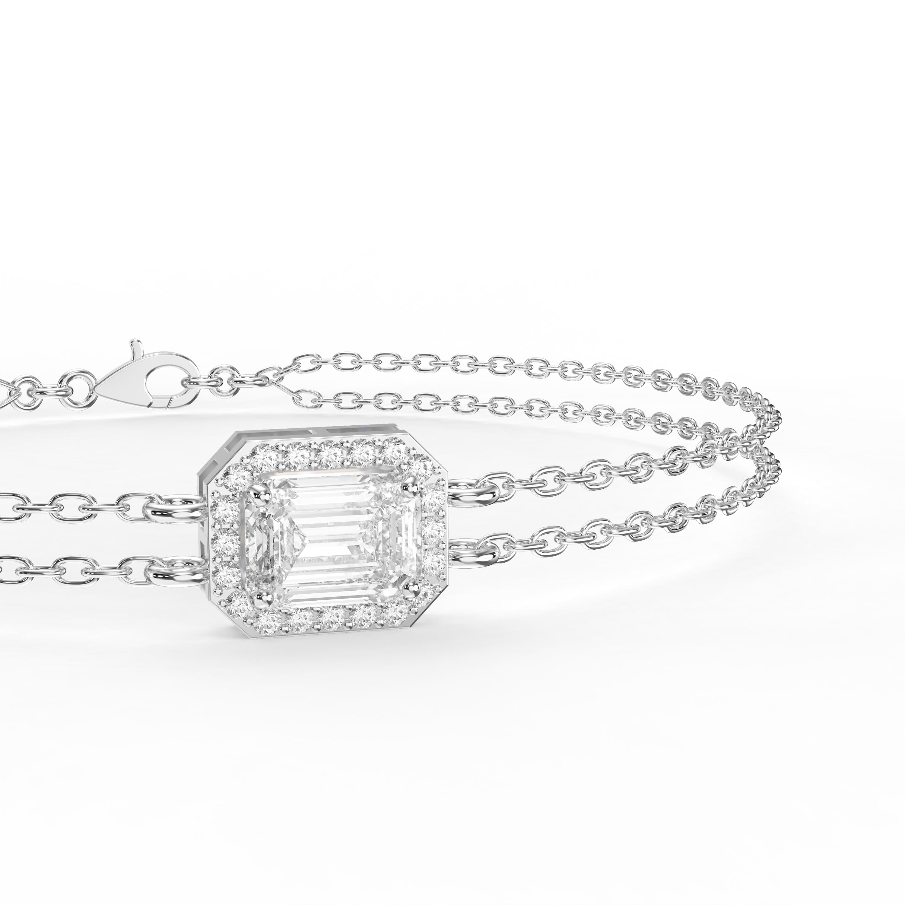 Emerald Diamond Halo Chain Bracelet