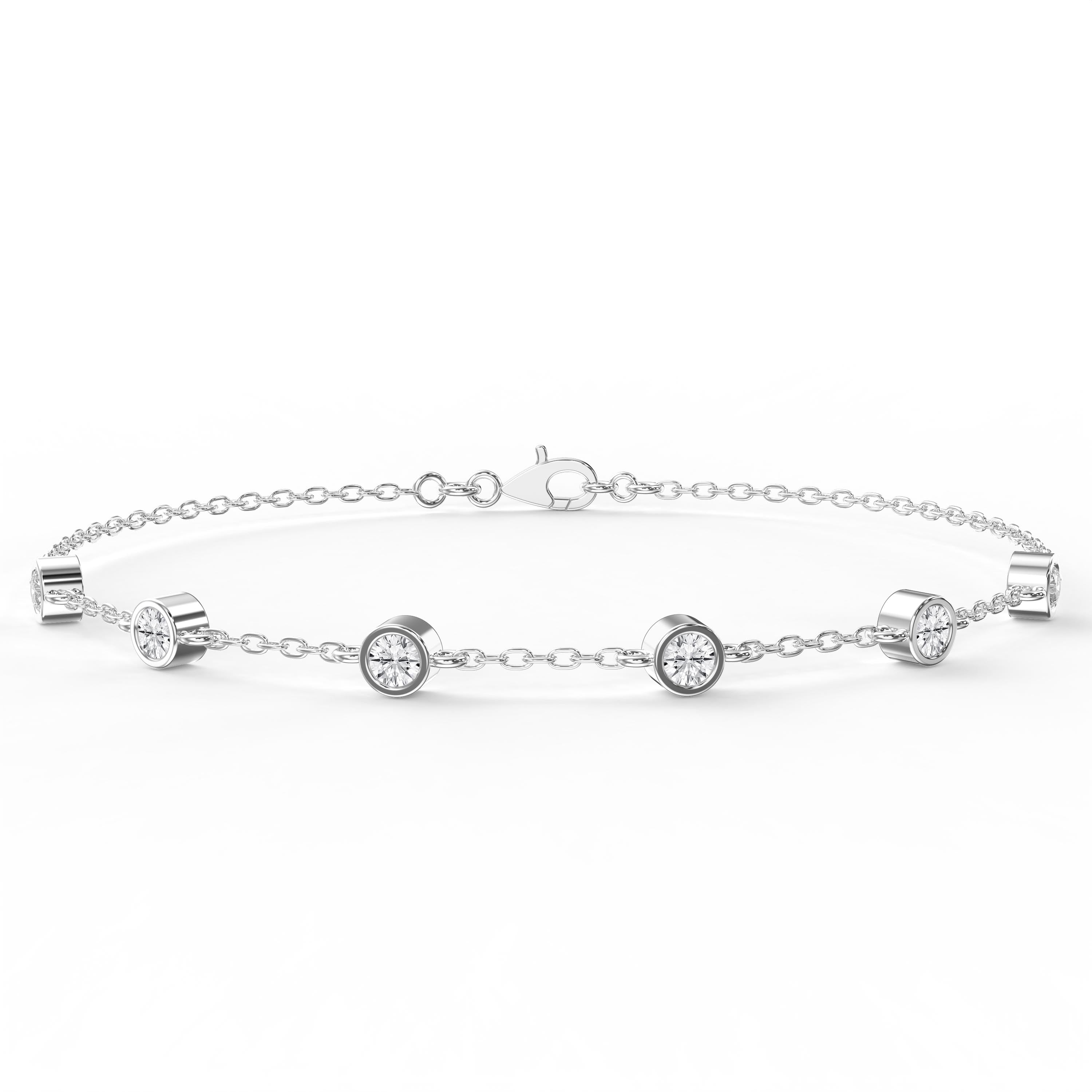Minimalist Bezel Set Round Diamond Chain Bracelet