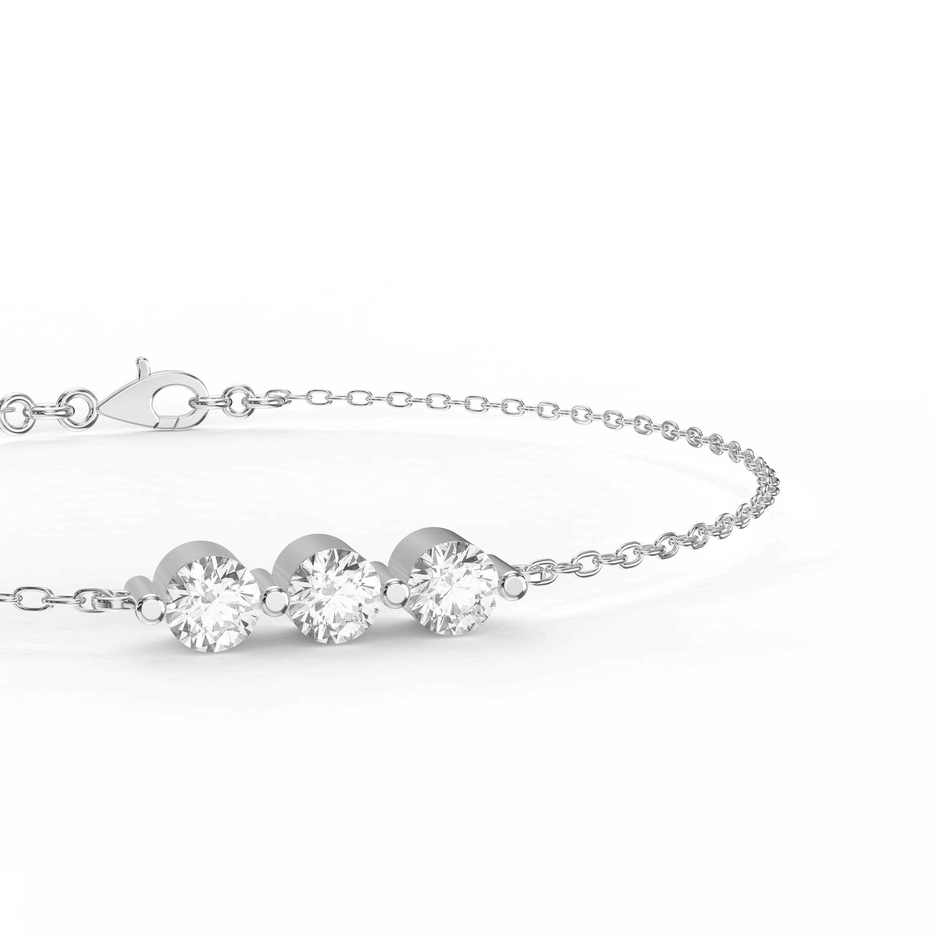 Trinity Bezel Set Round Diamond Chain Bracelet