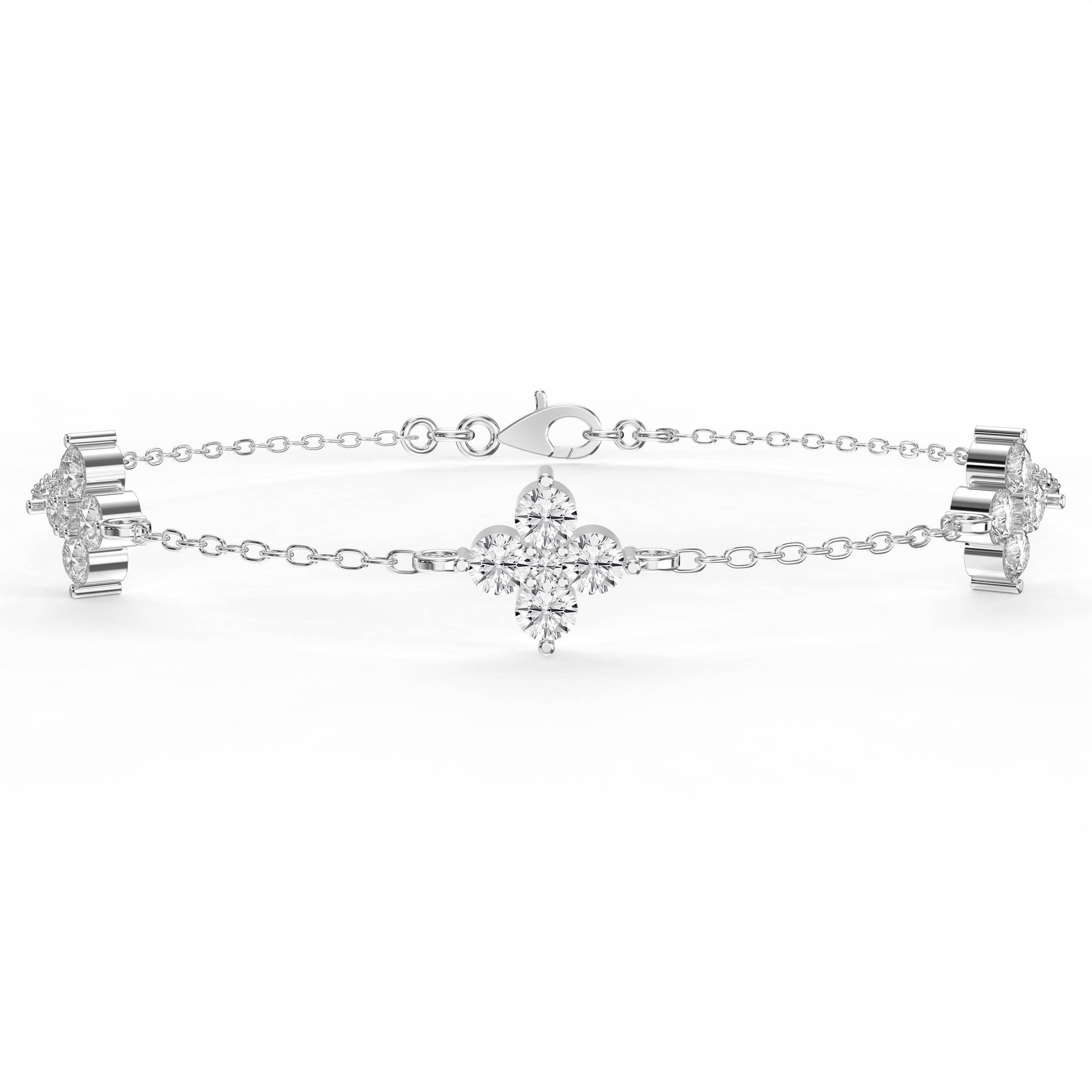 Verdant Bloom Clover Round Diamond Chain Bracelet
