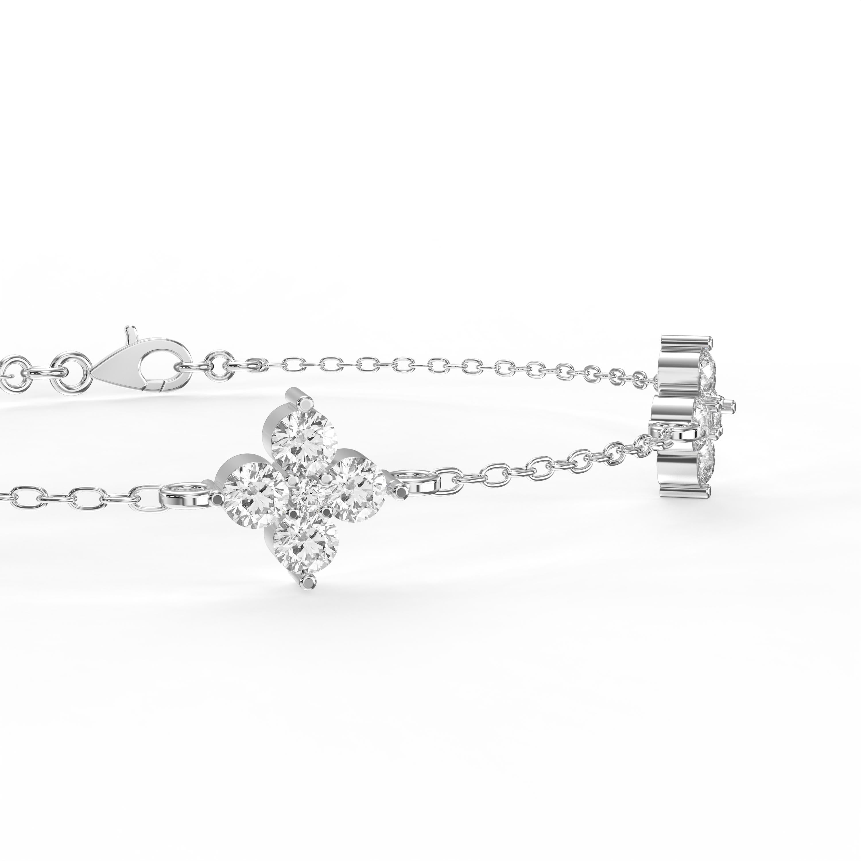 Verdant Bloom Clover Round Diamond Chain Bracelet