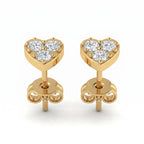 Luxury yellow gold heart diamond stud earrings at 45-degree angle with brilliant-cut diamonds