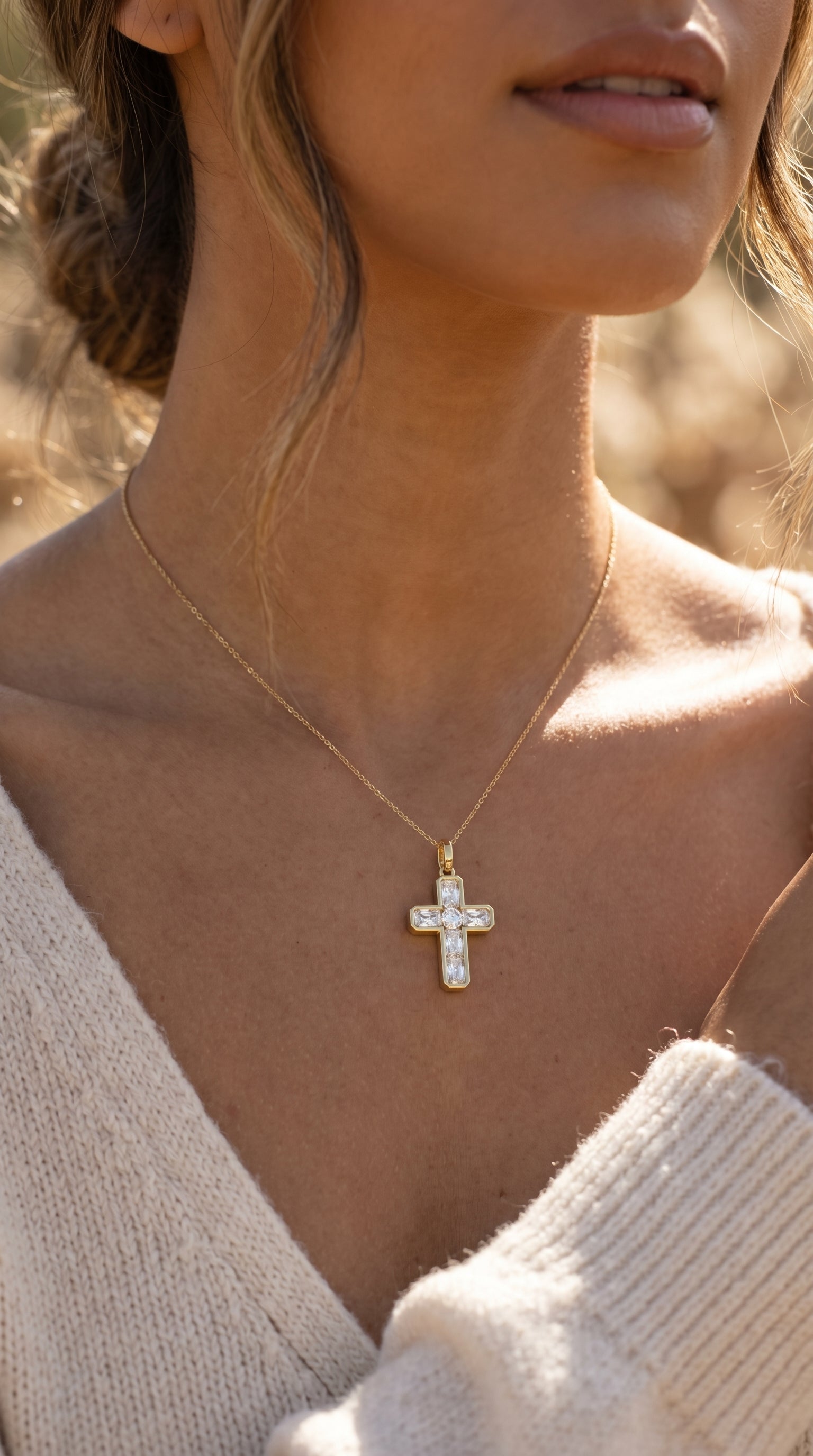 Radiant Cut Diamond Religious Design Cross Pendant