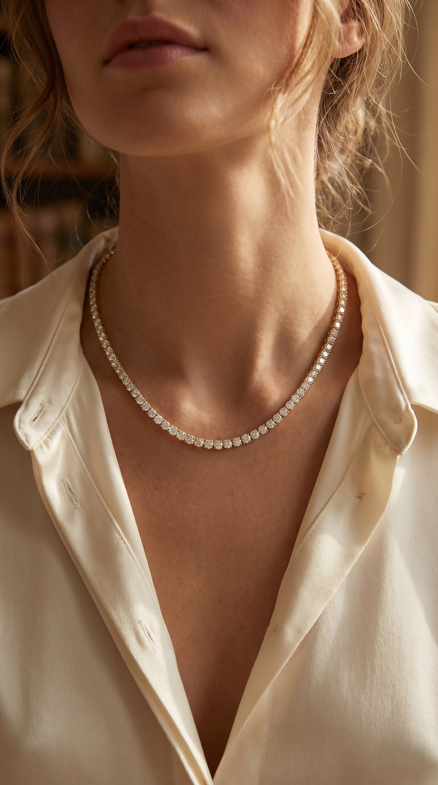 Round Brilliant Cut Diamond Tennis Necklace