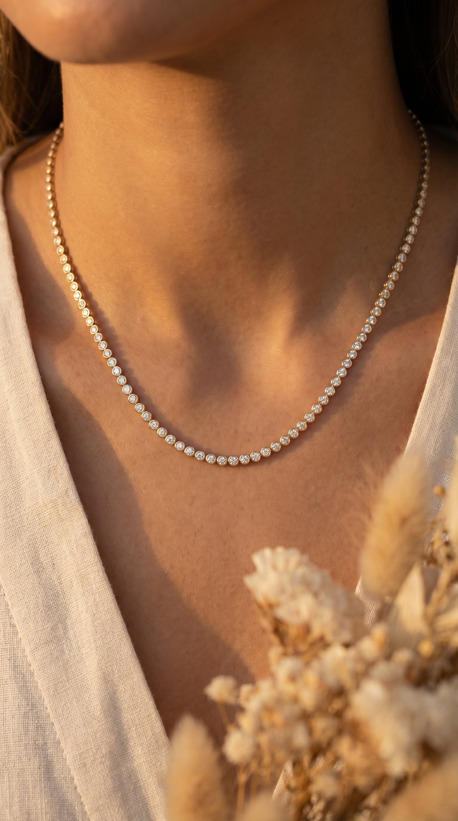 Experience timeless sparkle Round Diamond Tennis Necklace