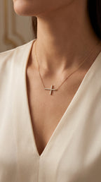Side Way Cross Round Diamond Necklace
