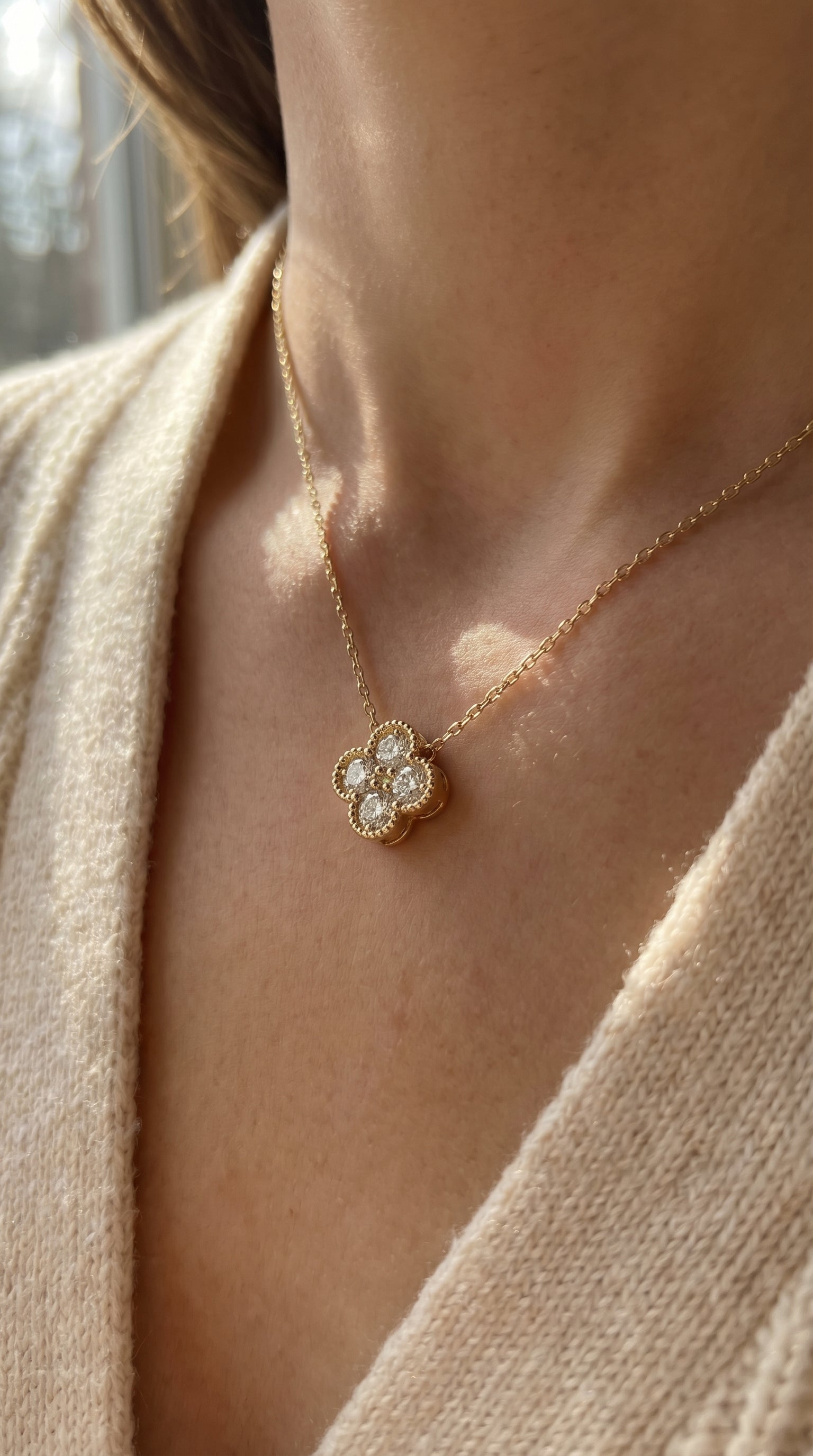 Four Round Brilliant Diamond Clover Design Heritage Necklace