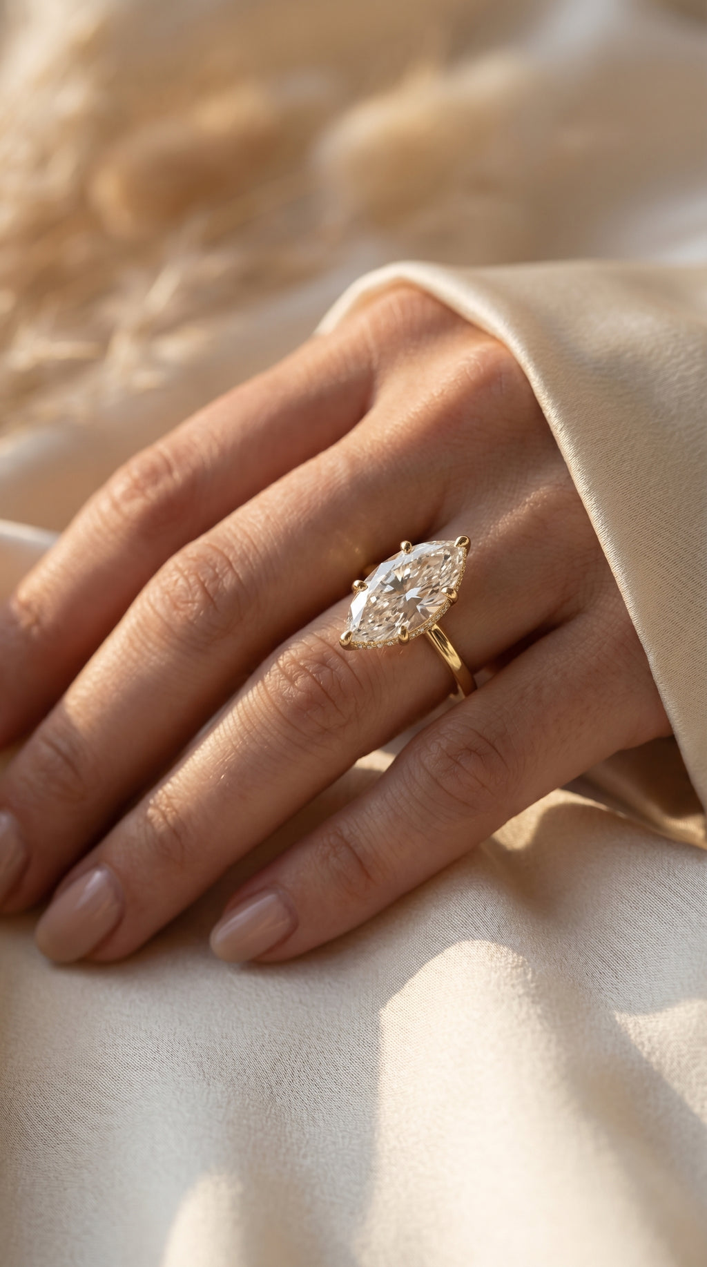 Noble Flow Marquise Hidden Halo Lab Diamond Engagement Ring
