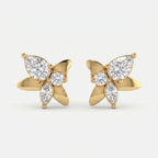 Butterfly diamond stud earrings in yellow gold with pear, marquise and round lab-grown diamonds