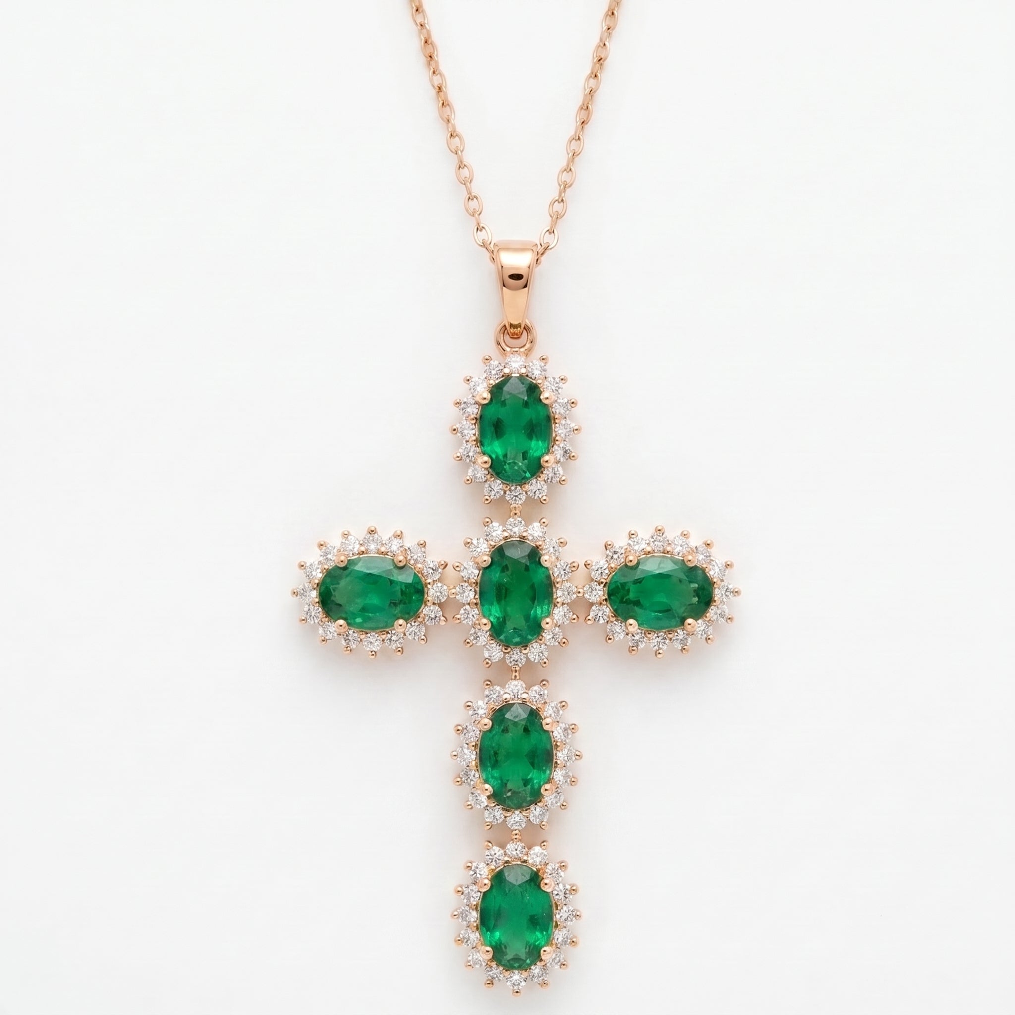 Simulated Gemstone Oval-Cut Cross Pendant With Round Topaz Accents