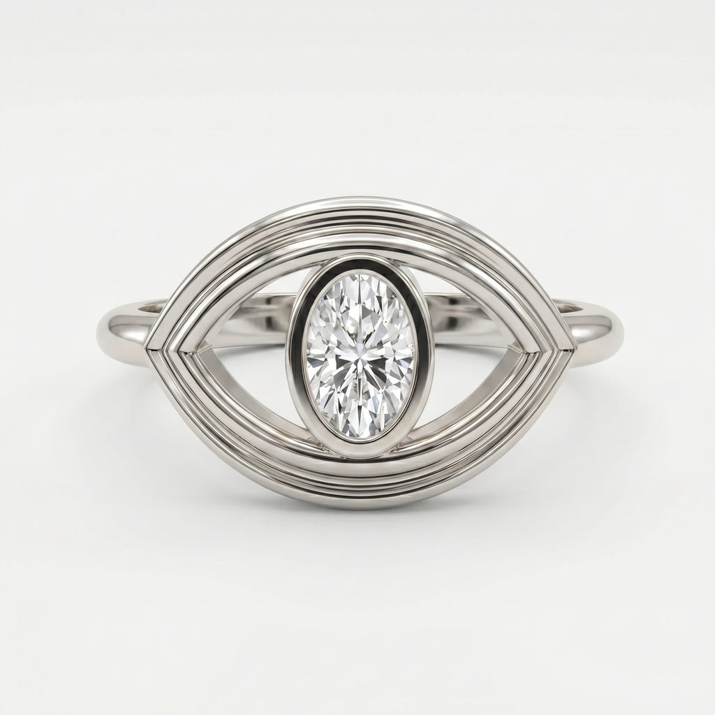 Modern Oval Cut Diamond Eye Design Ring