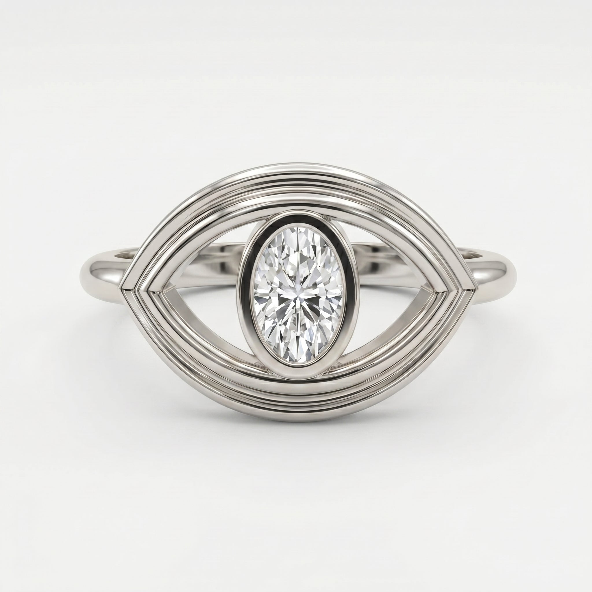 Modern Oval Cut Diamond Eye Design Ring