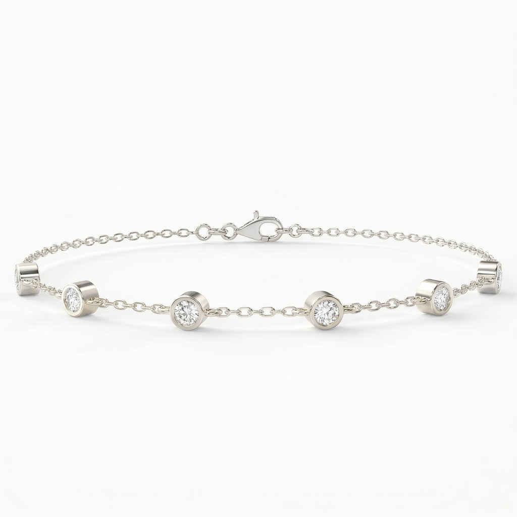 Minimalist Bezel Set Round Diamond Chain Bracelet