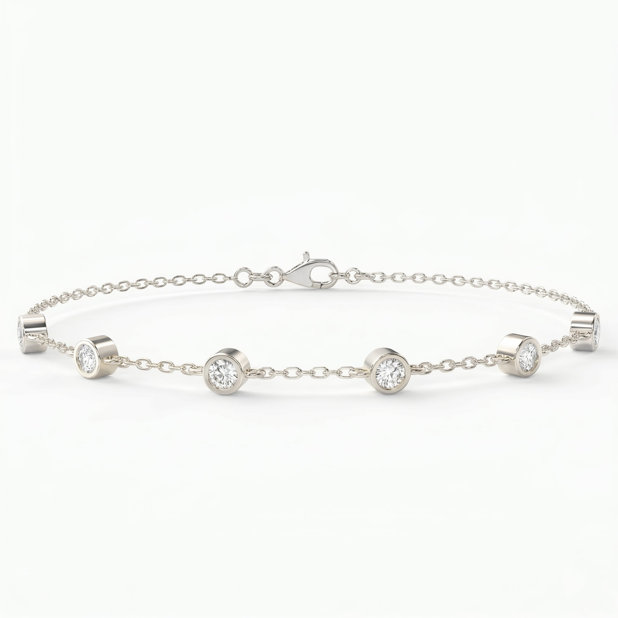Minimalist Bezel Set Round Diamond Chain Bracelet
