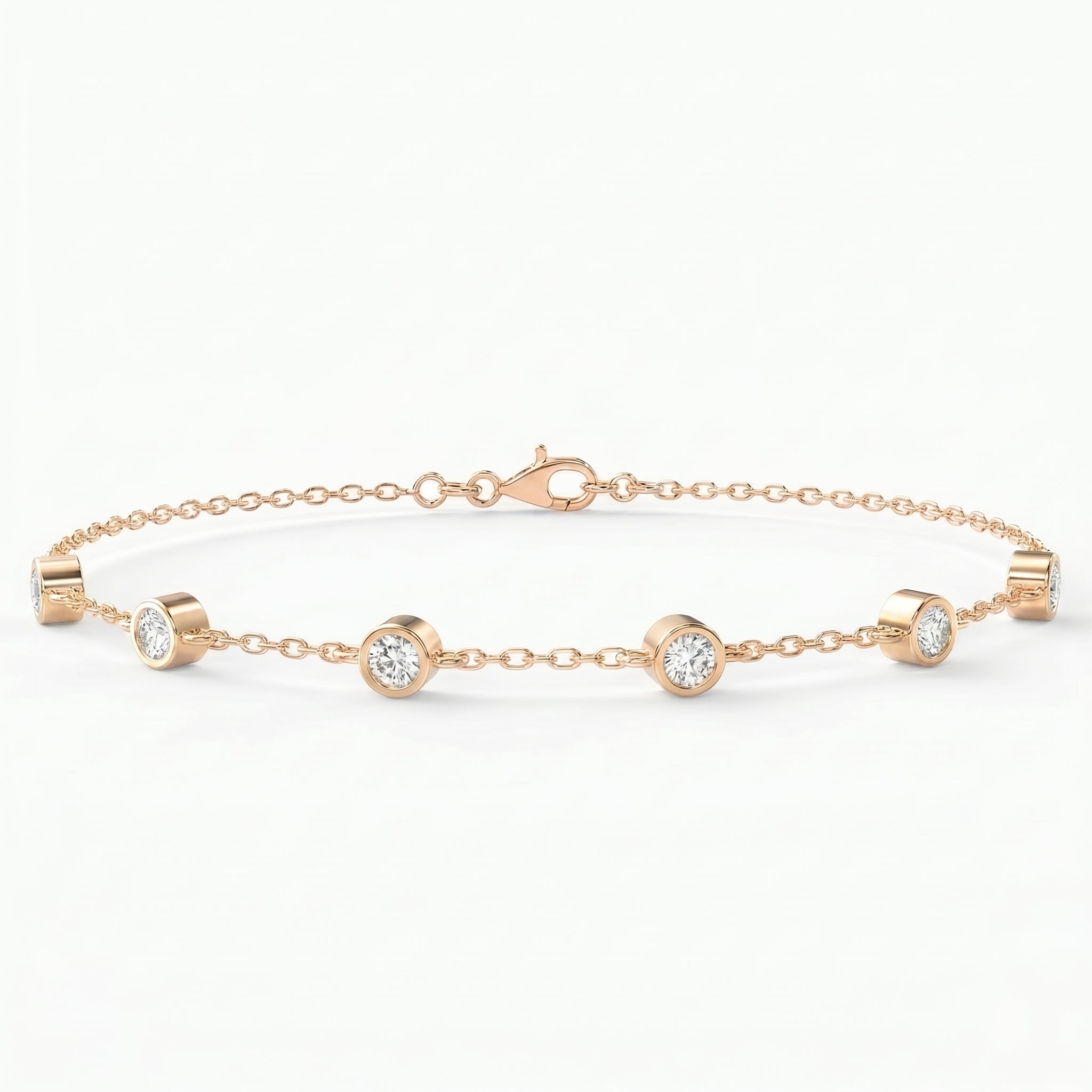 Minimalist Bezel Set Round Diamond Chain Bracelet