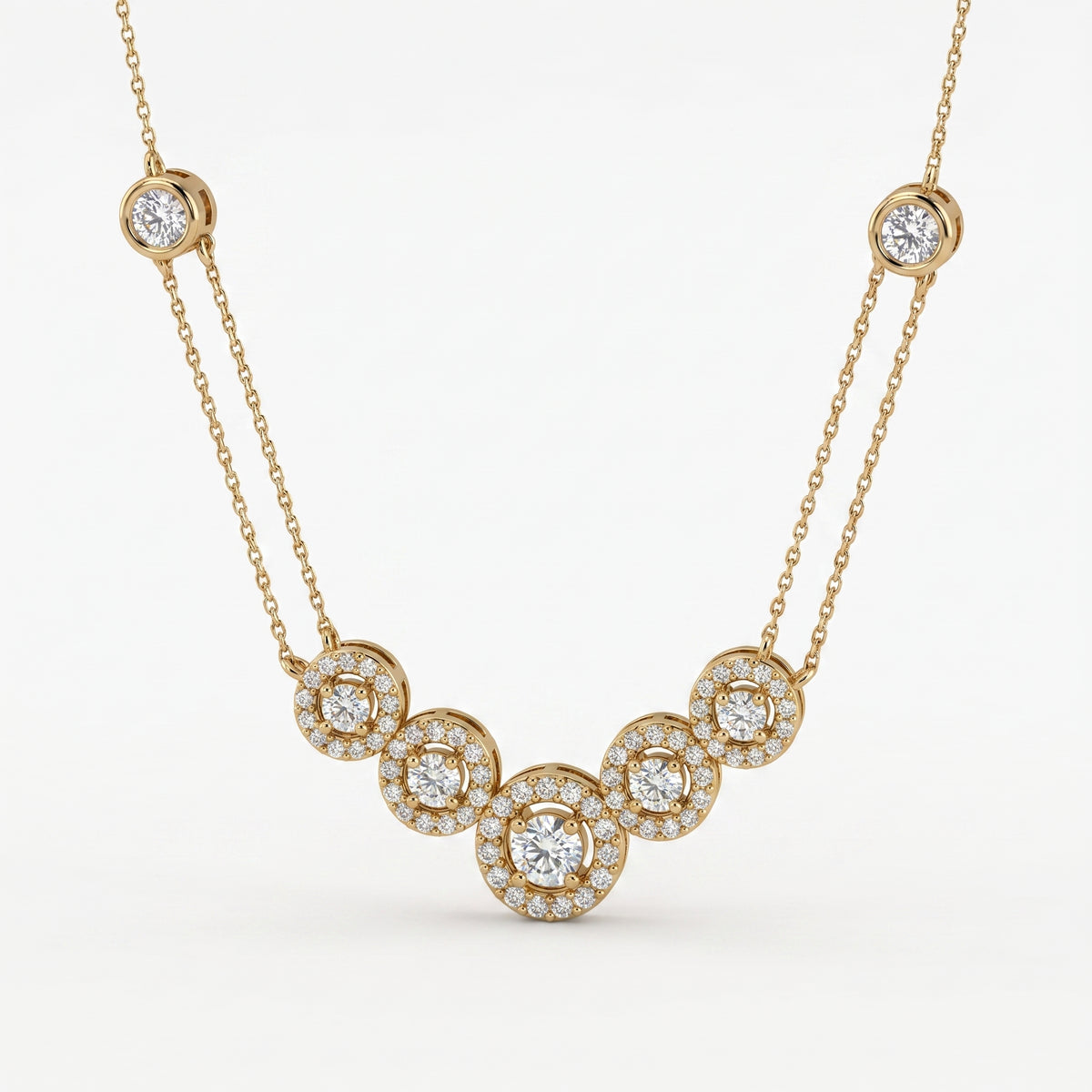 Elegant Round Brilliant Halo Design Fashion Necklace